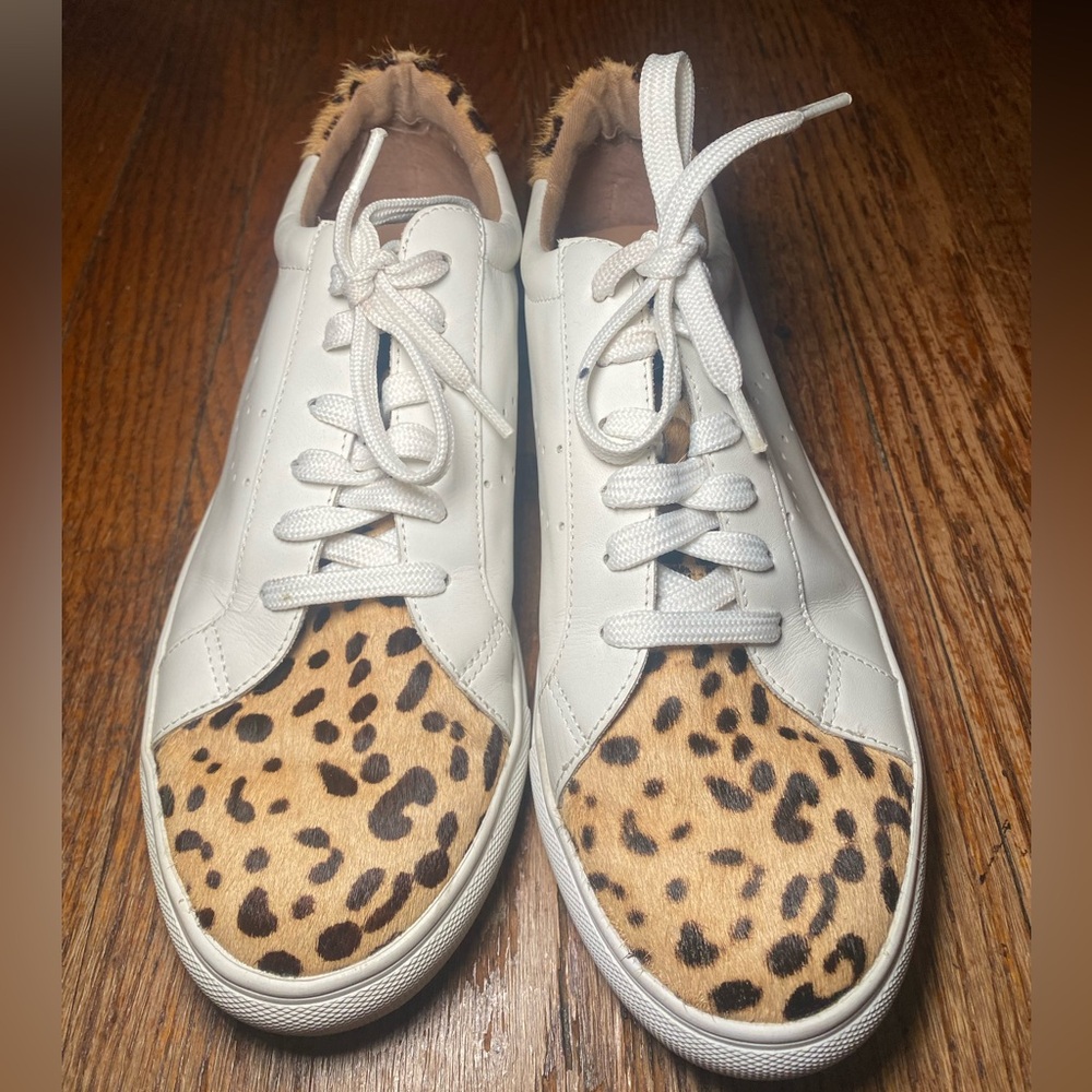 White & leopard print trainers